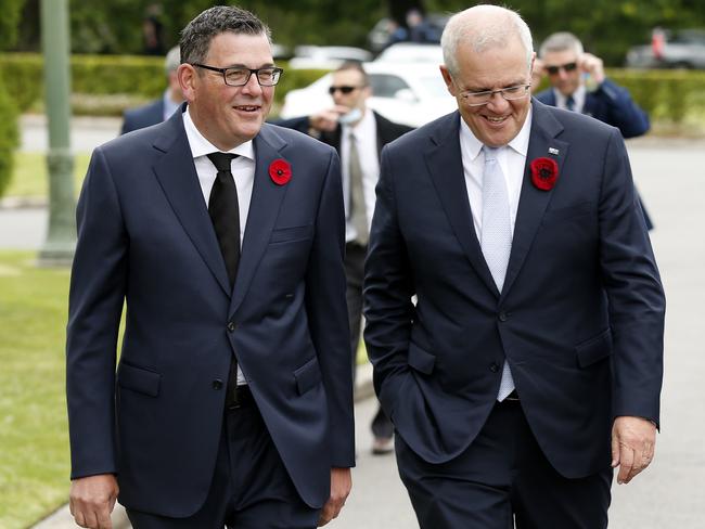 Victorian Premier Daniel Andrews and Prime Minister Scott Morrison. Picture: Getty Images