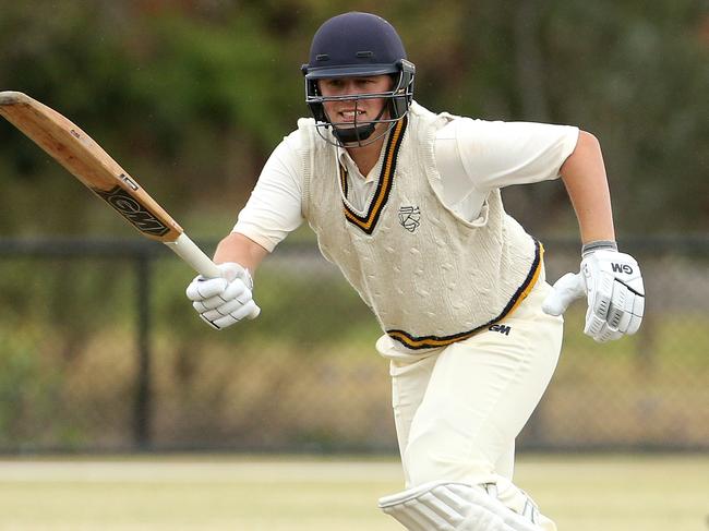 Nick Crawford of Balwyn batting during VSDCA Cricket: Plenty Valley v Balwyn on Saturday, February 9, 2019, in Yarrambat, Victoria, Australia. Picture: Hamish Blair