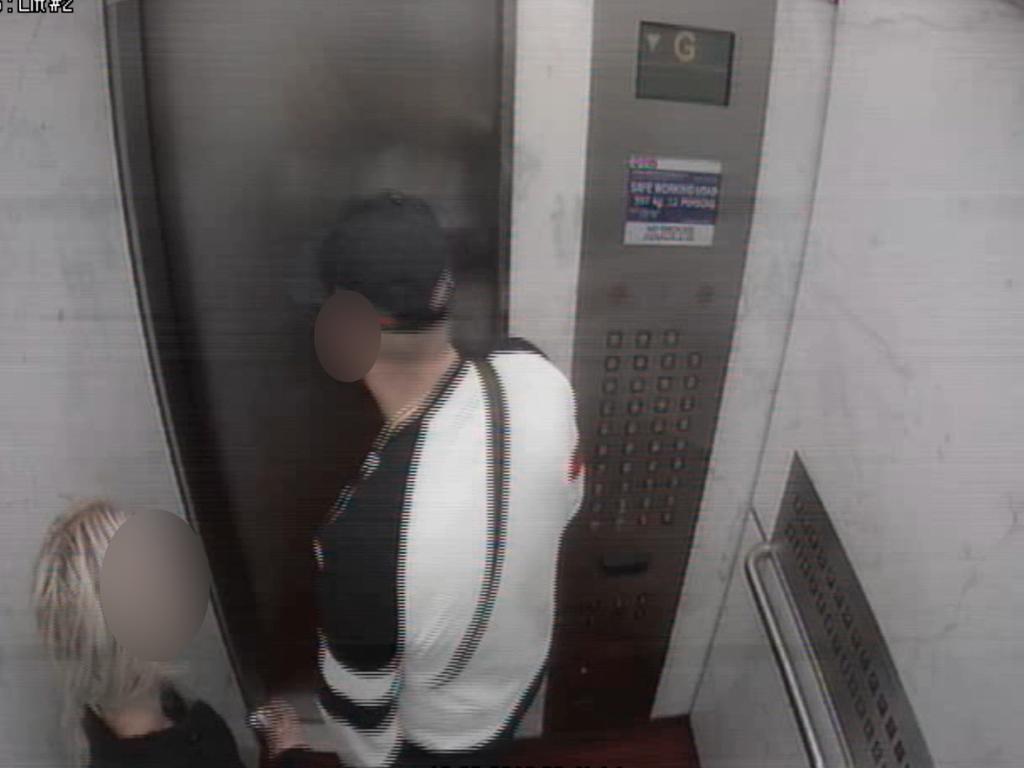 CCTV footage of Kayirici and a victim inside a lift as he prepared to rape her in her apartment.