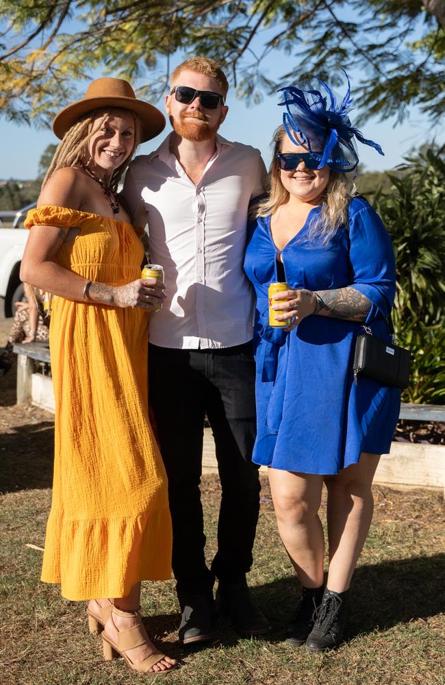 Bailee Sands, Reece Hatley, and Leilani Gallaher at the Gympie Muster Races. Saturday, August 19,. 2023. Picture: Christine Schindler