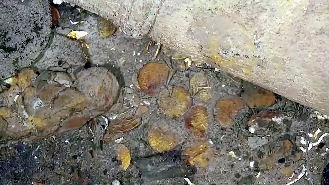 This screen grab of some of the galleon’s gold coins was taken from a video released by the Colombian Presidency on June 6, 2022. Picture: Colombian Presidency/AFP