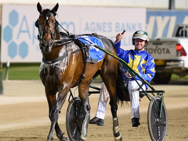 The Locomotive wins the Inter Dominion trotting final for trainer-driver Brad Hewitt at Menangle, December 14, 2024. Picture: Brett Atkins/HRNSW