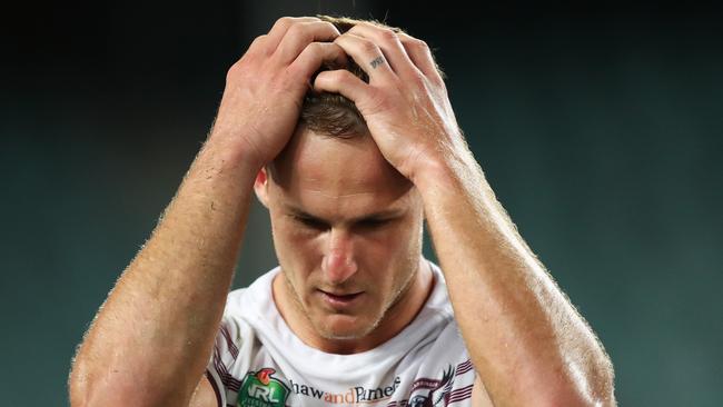 Manly's Daly Cherry-Evans after a narrow loss at full time in the Sydney Roosters v Manly rugby league game at Allianz Stadium, Sydney. Picture: Brett Costello