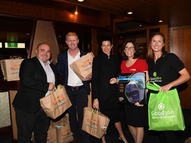 Franklin dos Santos from Foodland, Jared Shattock from West End, Anna Moeller from AHA SA/Pubs with Hearts, Michele Kittle from Redarc and Kate Stock from Good 360. Picture: Naomi Jellicoe
