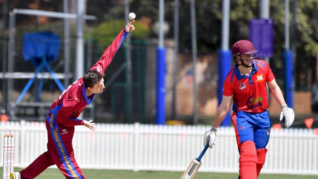 University of Queensland bowler Nick Sale. Picture, John Gass