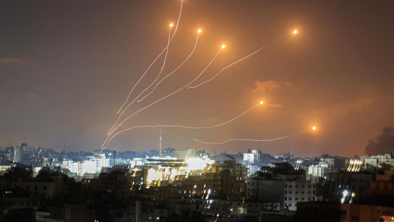 Israel's Iron Dome air defence system intercepts rockets launched from Gaza. Picture: Mahmud Hams / AFP