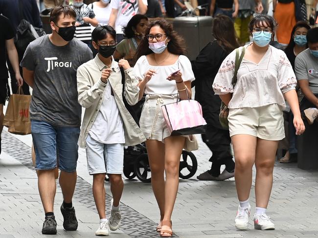 Shoppers through Pitt Street Mall in Sydney getting out and about. Picture: Jeremy Piper