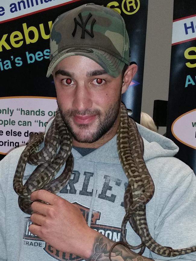 Matthew Gatt claimed two stolen snakes climbed into his hoodie without him realising. Picture: Snakebusters