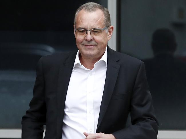 MELBOURNE, AUSTRALIA - JUNE 09: President Mark Korda of the Collingwood Magpies departs after a press conference announcing the resignation of senior coach Nathan Buckley at the Holden Centre on June 09, 2021 in Melbourne, Australia. (Photo by Dylan Burns/AFL Photos via Getty Images)