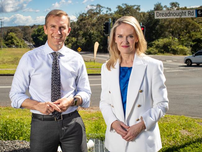 Current Pittwater MP Rob Stokes and Metropolitan Roads Minister Natalie Ward on Wakehurst Parkway in November when the NSW Government announced funding towards improving the road. Picture: Julian Andrews