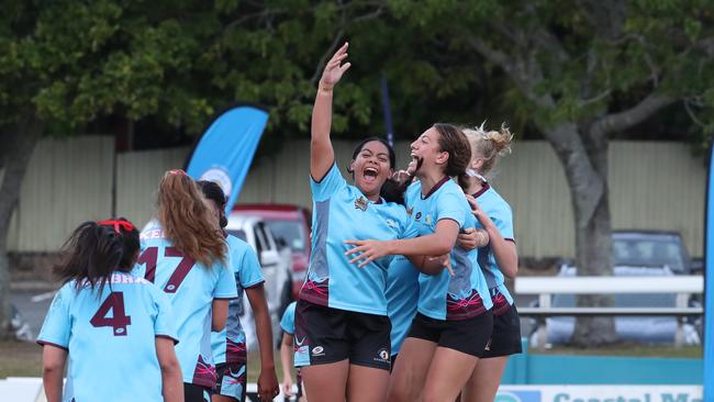 Keebra Park Girls year 9-10 division one team celebrate a nailbiting win against Mabel Park. “The wins on Wednesday were a credit to the hard-work and dedication of not only our girls but also our coaching staff,’’ said Principal Adam Brandis. “Both of our teams that played were without key players due to injury and Under 19 Origin commitments, so for both teams to win coming from behind demonstrates the culture of the program. Picture Glenn Hampson