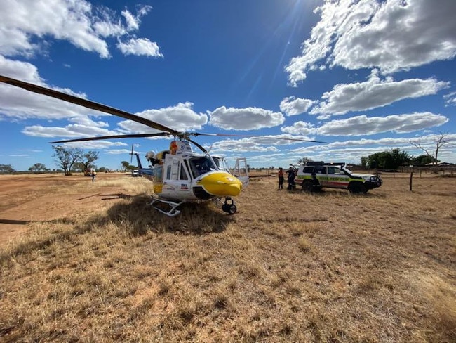 RACQ CQ Rescue helicopter was tasked to a truck and car crash in Belyando on Thursday, May 23, 2024. Photo: RACQ CQ Rescue