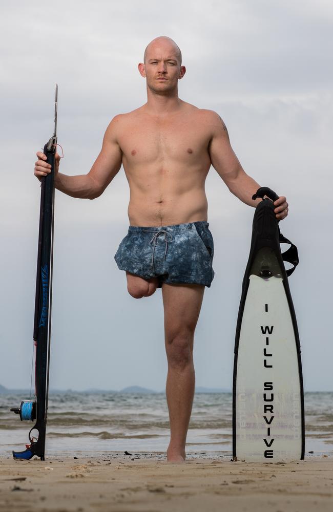 Glenn Dickson survived a savage shark attack but lost his leg while spearfishing at Eva Rock in North Queensland in February 2017. Picture: Marc McCormack