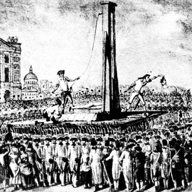 The execution by guillotine of King Louis XVI of France on January 21, 1783.