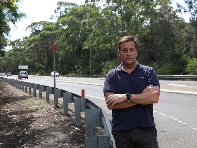 Federal Liberal MP for Mackellar Jason Falinski on Wakehurst Parkway at Narrabeen. The MP welcomed the $150m in funding to start widening the road, but said it was just the start. Picture: Supplied