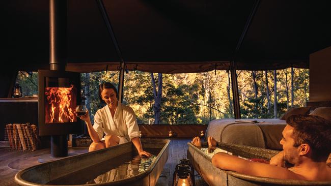 Splash out with a side-by-side soak session at glamping retreat Nightfall.