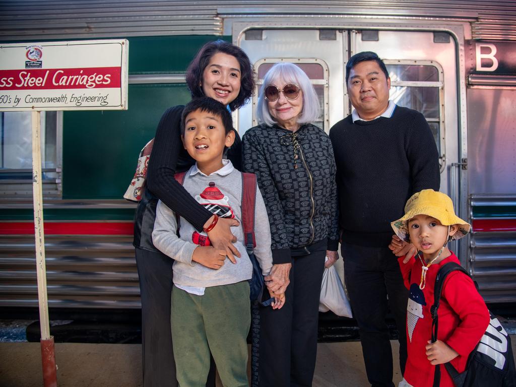 Thach Huiynh, Max Huyhn, Sue Hawkins, Ducanh Huynh and Kim Huynh on the inaugural trip for the restored "Pride of Toowoomba" steam train from Drayton to Wyreema. Saturday May 18th, 2024 Picture: Bev Lacey