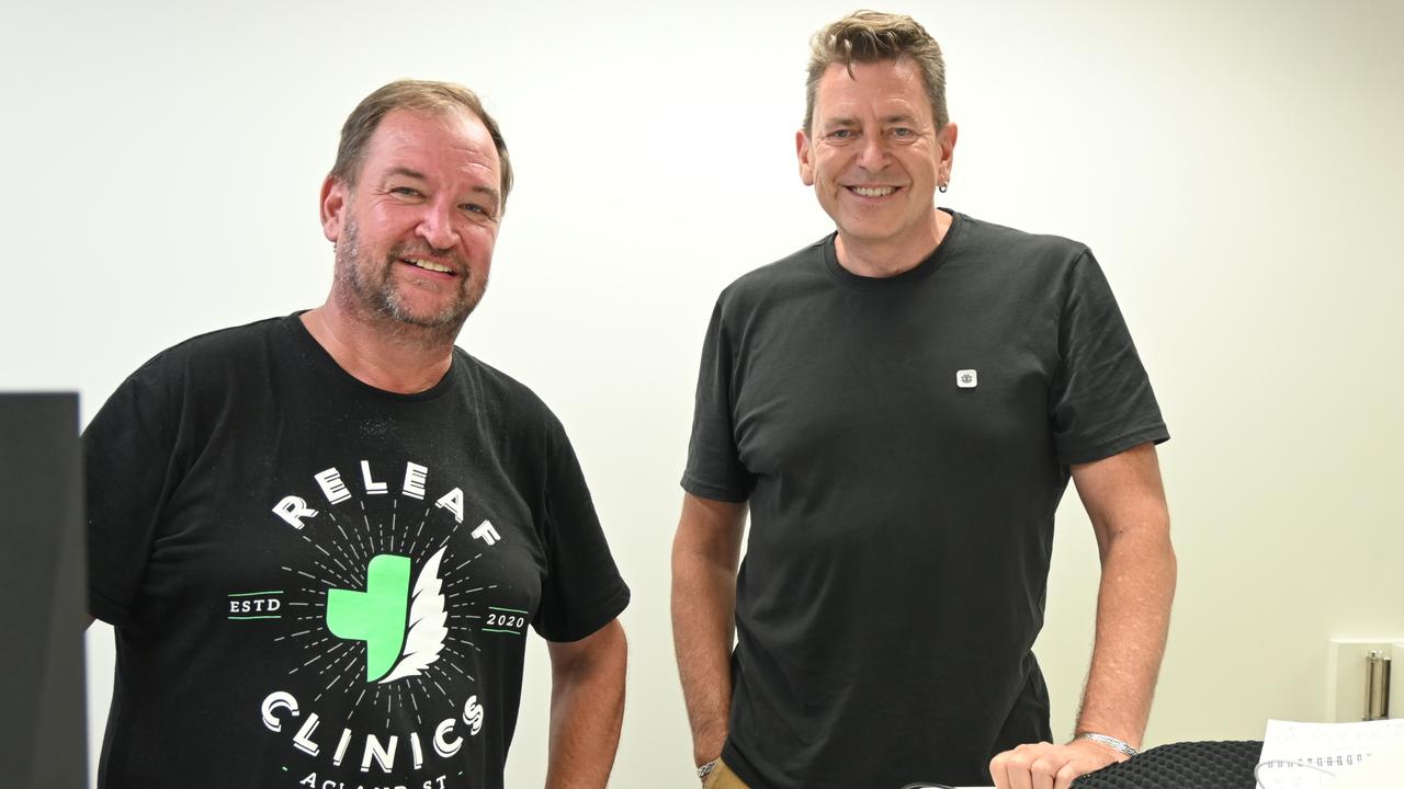 Releaf Group northern states manager Matthew Nicholson and CEO Gary Mackenzie are looking forward to opening their medicinal cannabis dispensary and clinic at the Sunshine Coast. Picture: Tegan Annett