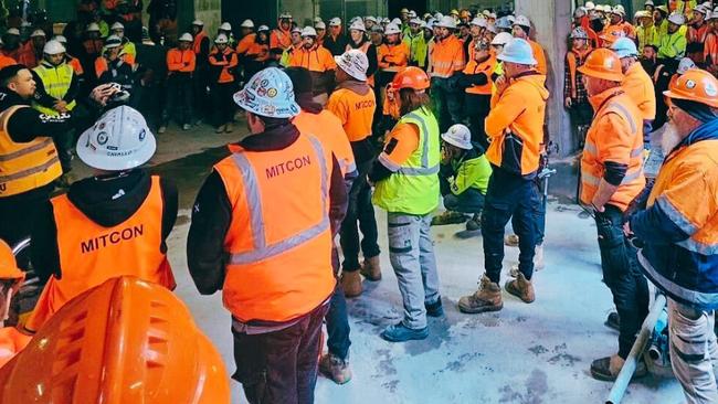 CFMEU SA addressing workers at a building site in recent months . Picture: Facebook