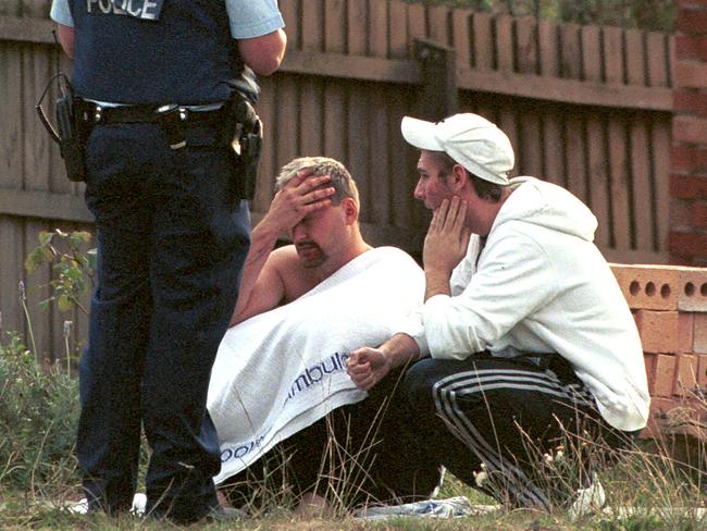 Peter in the backyard of his home shortly after Aneta was shot dead. Picture: Ellen Smith.