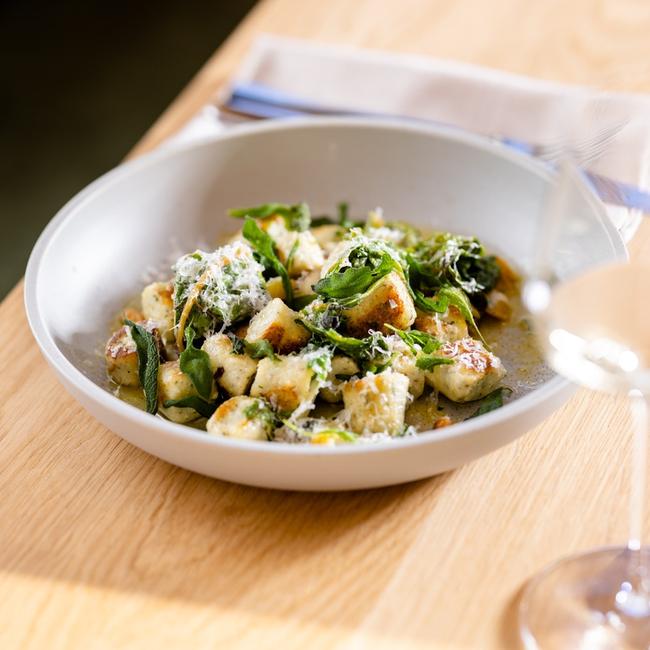 Ricotta gnuddi, rainbow chard and brown butter at A Prayer for the Wild at Heart, Adelaide. Picture: Supplied by Simon Wilkinson