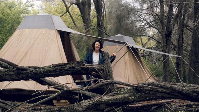 Joan Masterman at the Cooks Beach camp in the early days of the Freycinet Experience Walk.