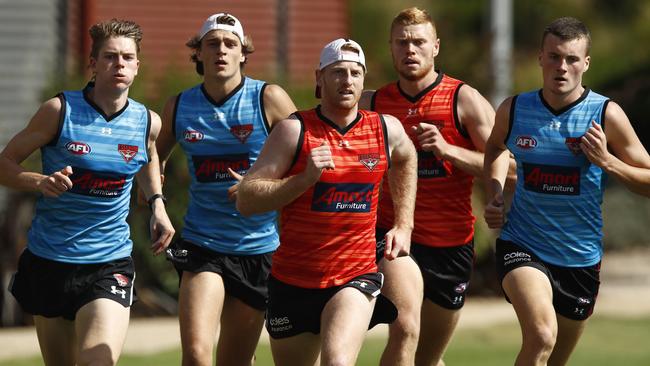 (from left) Josh Eyre, Harry Jones, Aaron Francis, Peter Wright and Nik Cox in full flight. Picture: Daniel Pockett