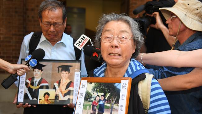 Grandparents of the Lin family, Feng Qing Zhu and Yang Fei Lin, outside court today after Xie’s conviction. Picture: AAP