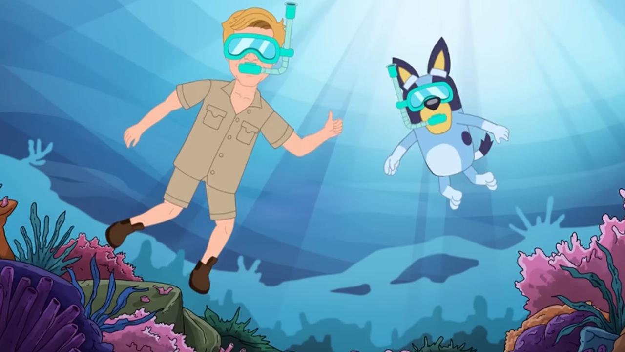 Robert Irwin and Bluey as they appear in the One Nation video. Irwin says the video is defamatory.