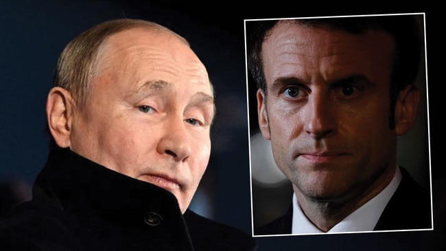 Vladimir Putin, left, and Emmanuel Macron. Pictures: AFP