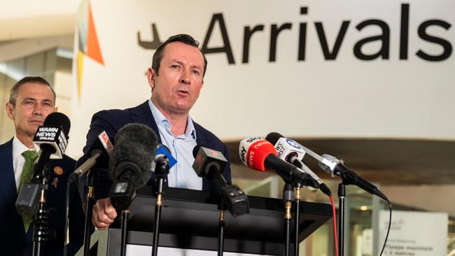 WA Premier Mark McGowan said genome sequencing confirmed the UK strain in three international arrivals to Perth who are in hotel quarantine. Picture: Tony McDonough