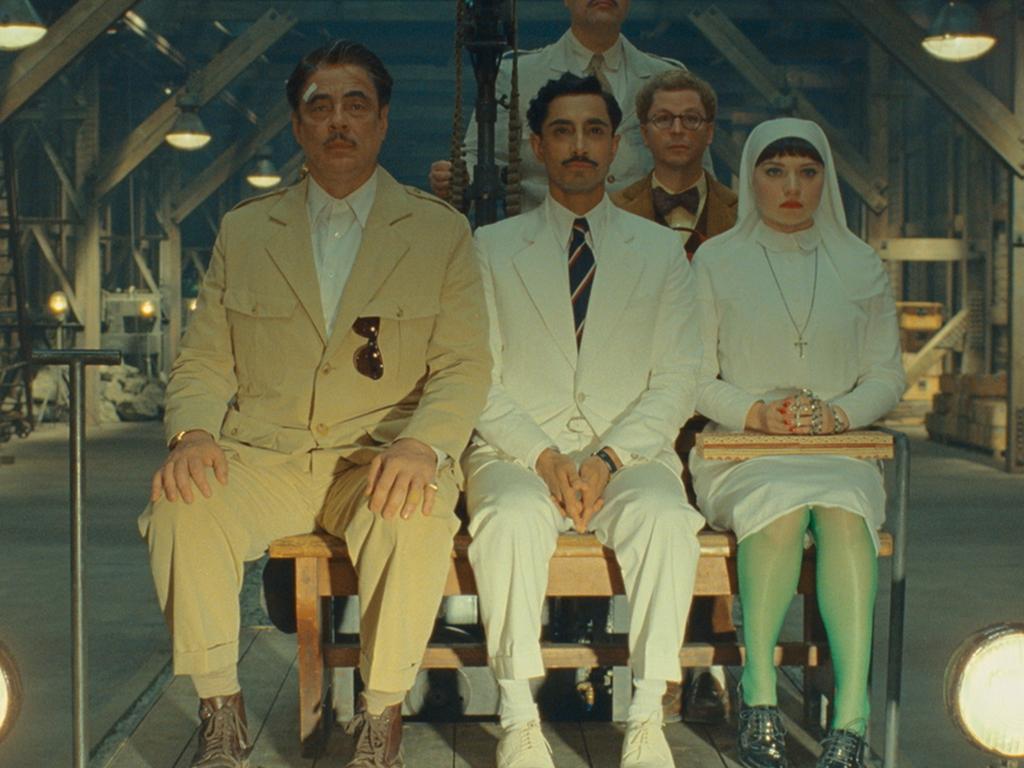 Benicio Del Toro, Riz Ahmed, Michael Cera and Mia Threapleton in The Phoenician Scheme.