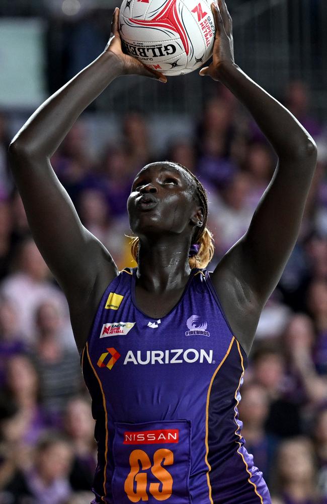 A Gretel Bueta return in the Firebirds’ team seems unlikely given Mary Cholhok’s form of 245 goals in the first seven rounds. Picture: Chloe Davis/Getty Images