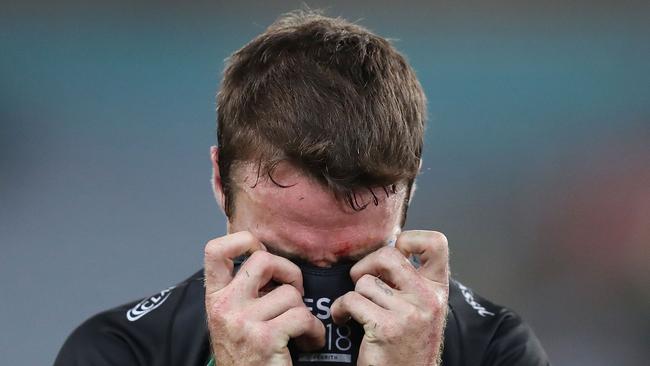 SYDNEY, AUSTRALIA — MARCH 23: James Maloney of the Panthers looks dejected after defeat in the round three NRL match between the Bulldogs and the Panthers at ANZ Stadium on March 23, 2018 in Sydney, Australia. (Photo by Mark Metcalfe/Getty Images) *** BESTPIX ***