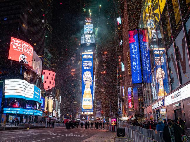 The New Year's Eve ball drops in a mostly empty Times Square on January 1, 2021, in New York City. Picture: David Dee Delgado/Getty Images/AFP