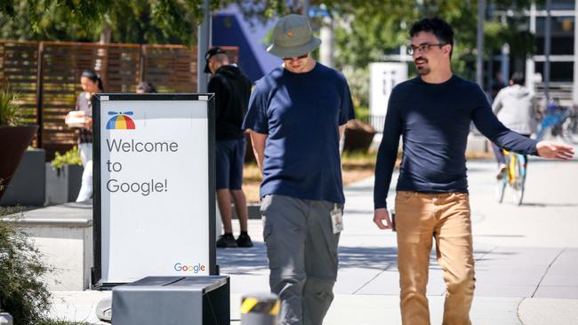 Employees at Google's main campus at Mountain View in California. Workers at the tech giant have formed a new union, in a move which steps up the activism brewing in Silicon Valley giants. Picture: AFP