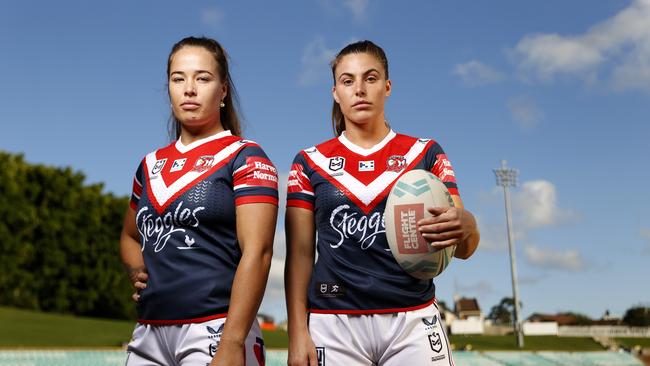 Sydney Roosters stars Isabelle Kelly and Jess Sergis. Picture: Jonathan Ng