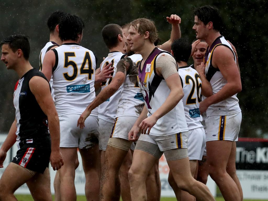 Tom Boyd made his return to football in the rain for his local club Norwood in the Eastern Football League.