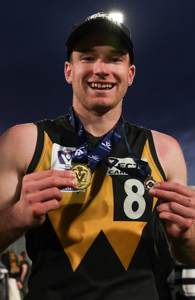 Jack Henderson of the Werribee Tigers was the winner of the Norm Goss Memorial Medal during the 2024 VFL Grand Final against the Southport Sharks at IKON Park. Picture: Rob Lawson/AFL Photos via Getty Images