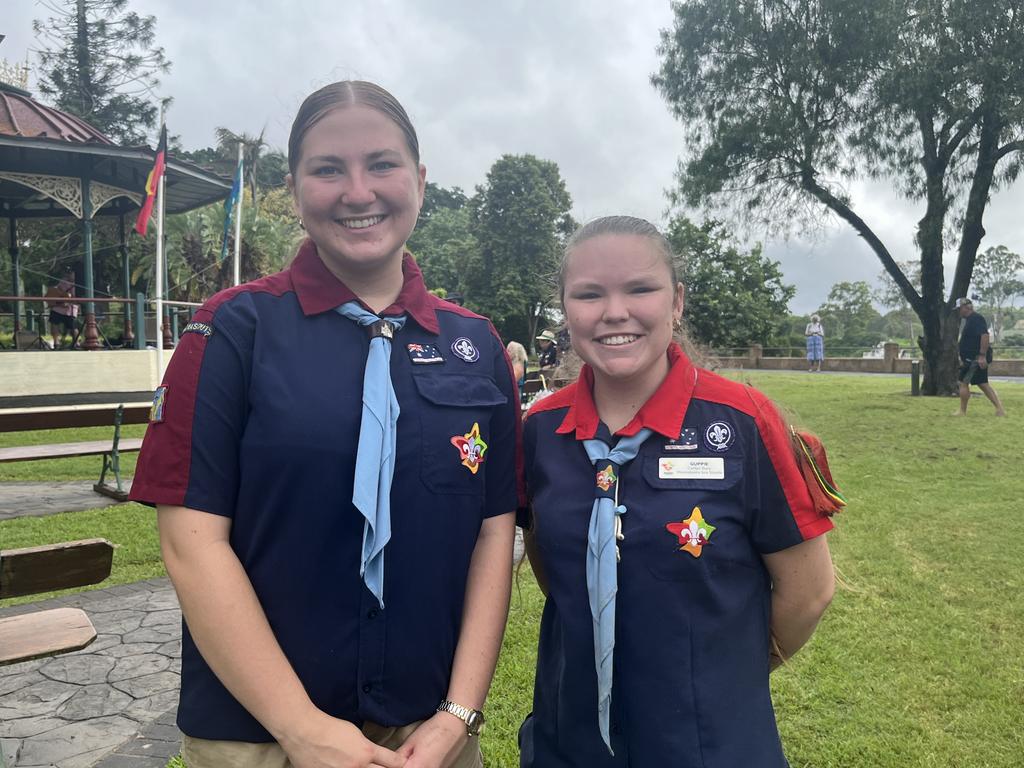 Caitlyn Durga and Chloe Cordie from Moonaboola Sea Scouts at Maryborough's Australia Day breakfast.