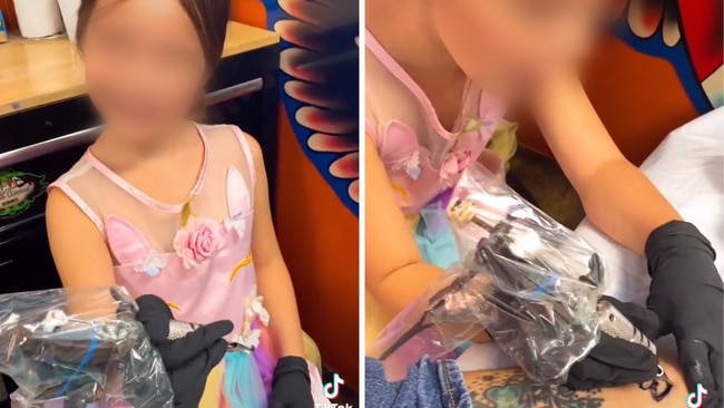 The six-year-old was happy to give her dad a very special tattoo. Source: tat2highway/TikTok