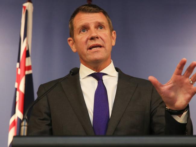 NSW Premier Mike Baird announces his retirement at a press conference at his Sydney office on Thursday. Picture: Mark Evans