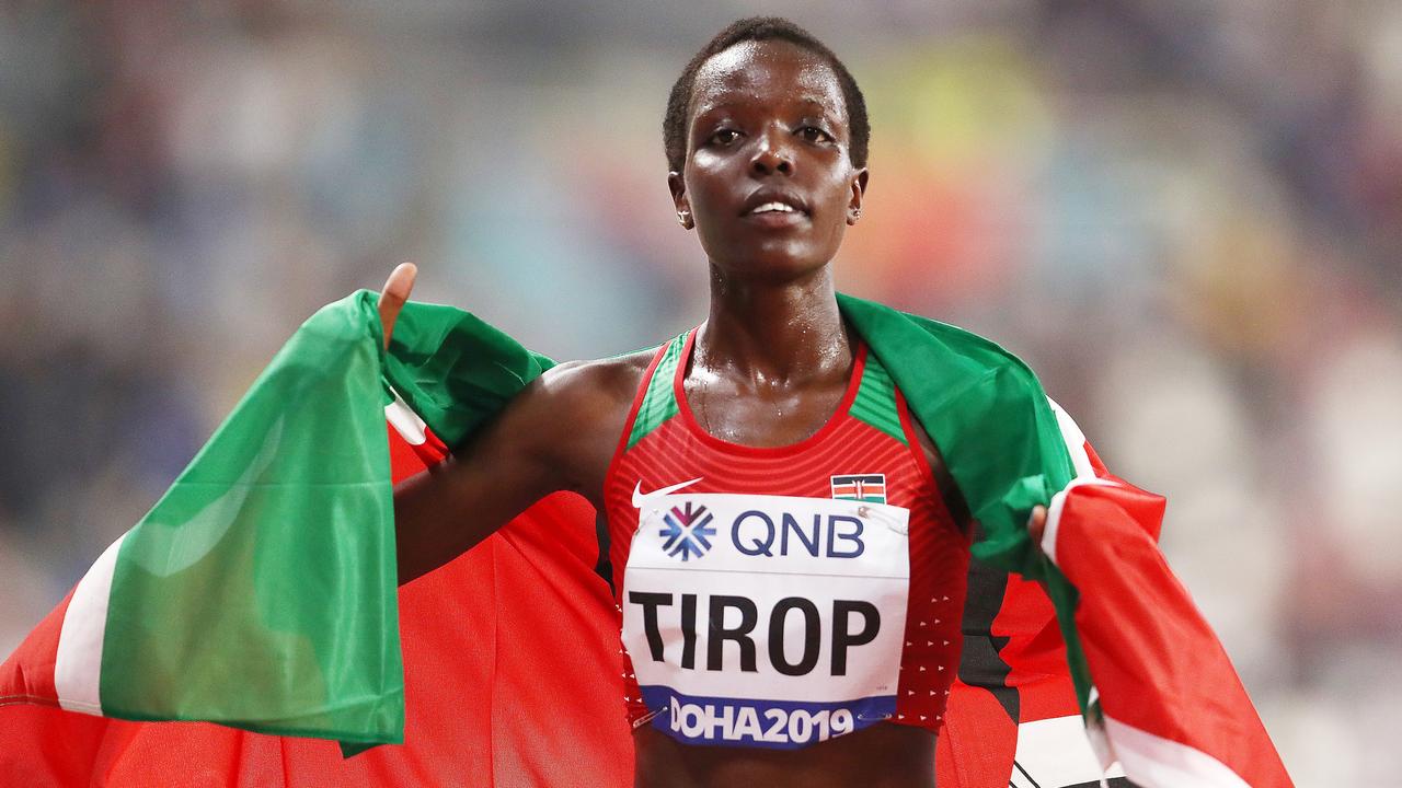 Agnes Tirop was a shining star on the track for Kenya. (Photo by Alexander Hassenstein/Getty Images for IAAF)