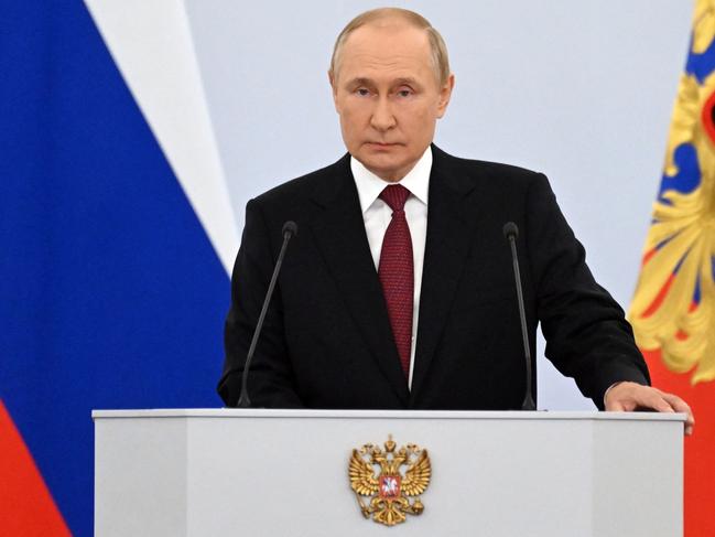 Russian President Vladimir Putin has formally annexed four regions of Ukraine – Lugansk, Donetsk, Kherson and Zaporizhzhia. Picture: AFP