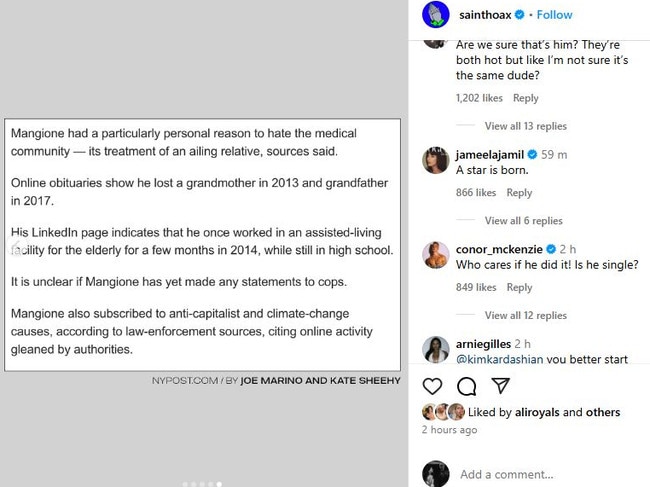 The arrest of Luigi Mangione, who is suspected of fatally shooting UnitedHealthcare CEO Brian Thompson last week, evoked a frenzied response on social media – but not for the reason you might think. Picture: X