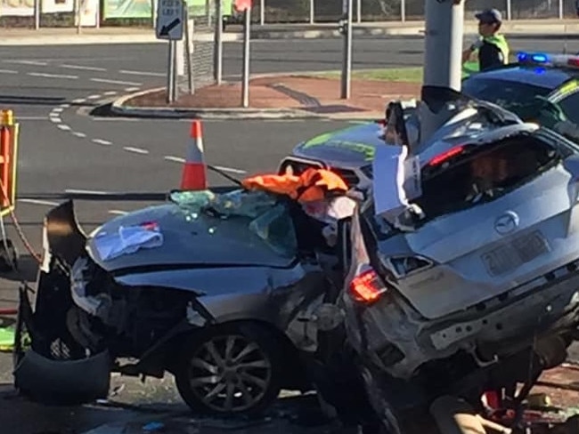 One of the vehicles involved was almost split in two. Picture: Moreton Alert