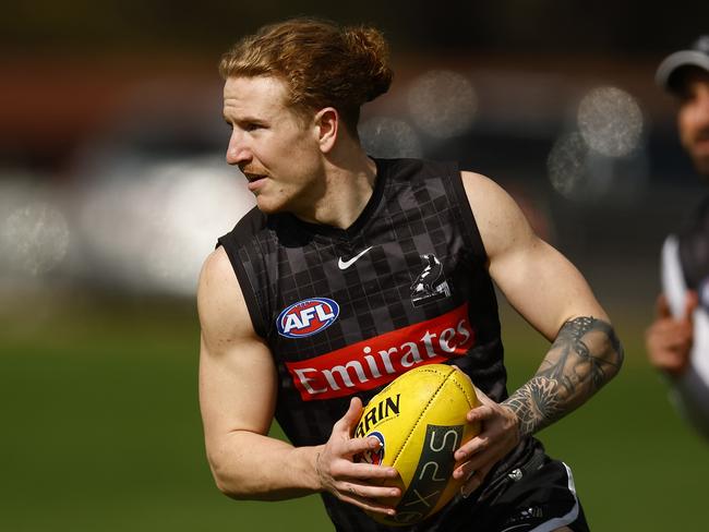 MELBOURNE, AUSTRALIA - SEPTEMBER 13: Beau McCreery of the Magpies in action during a Collingwood Magpies AFL training session at Olympic Park Oval on September 13, 2022 in Melbourne, Australia. (Photo by Daniel Pockett/Getty Images)