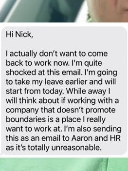 The worker eventually told the boss he would be moving his leave forward and sending the exchange to HR. Picture: Michael Sanz/TikTok