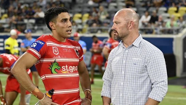 Cowboys Assistant coach Dean Young (right) is poised to return to the Dragons in 2024 under Shane Flanagan. Picture: Getty Images.