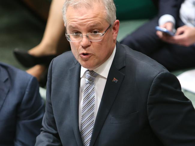 Treasurer Scott Morrison in Question Time in the House of Representatives Chamber, Parliament House in Canberra. Picture Kym Smith